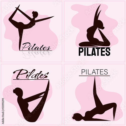 pilates badges, logo, fitness, silhouette