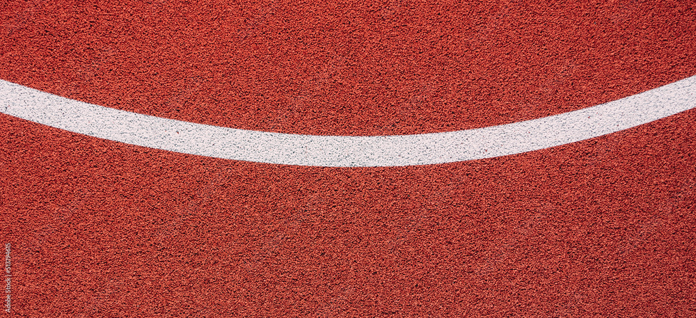 Colorful sports court background. Top view to red field rubber ground with white lines outdoors - obrazy, fototapety, plakaty 