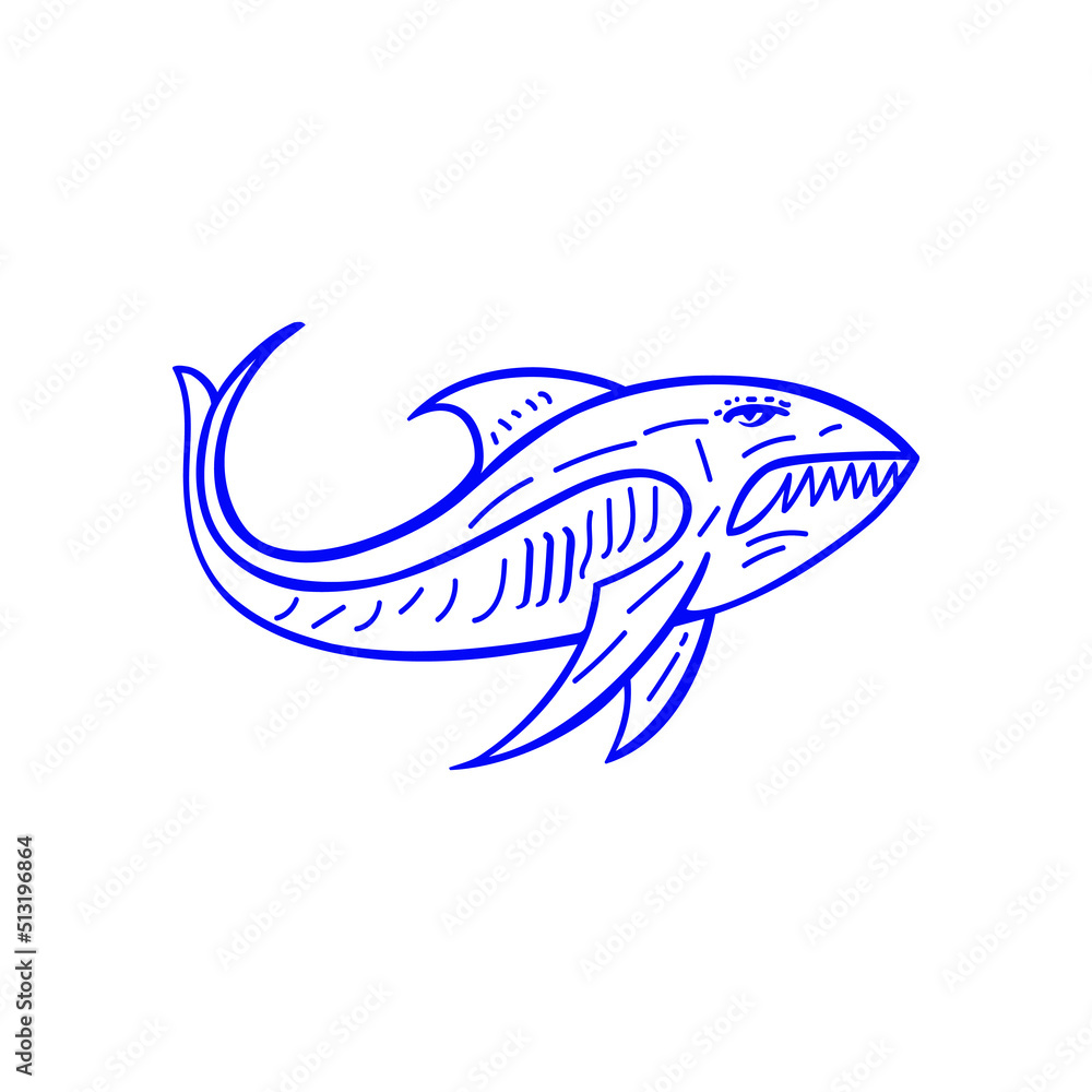Fototapeta premium illustration of a fish, Line art fish vector icon template 