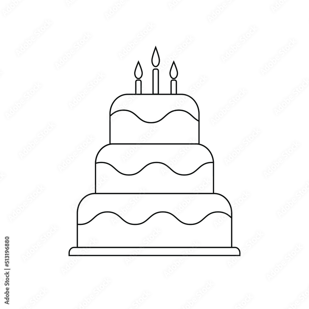 Birthday vector icon cakes with 3 candles.Line icon.Vector illustration for design o print Birthday vector icon cakes with 3 candles.Line icon.Vector illustration for design o print