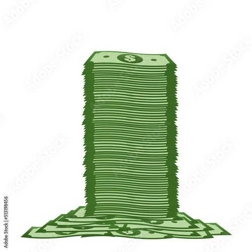 Banknotes, greenback banknote, money pile, stacked cash. Casino bonus, profits and income earnings, vector illustration