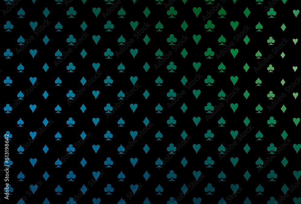 Dark blue, green vector background with cards signs.