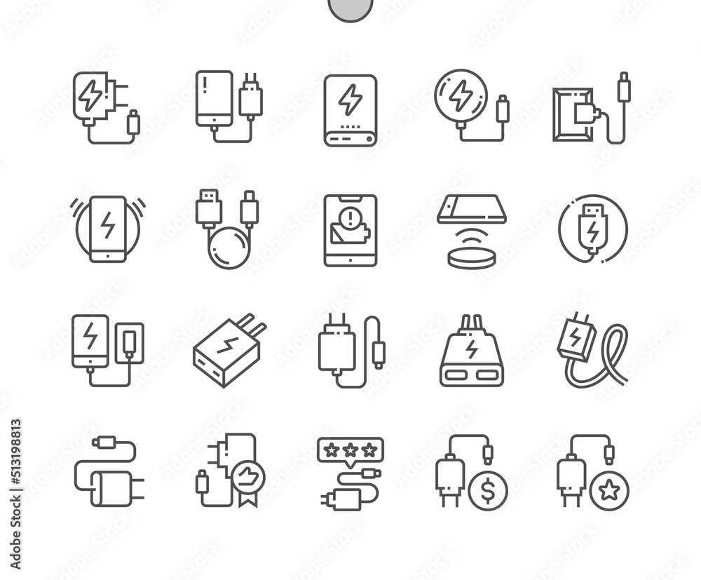 Mobile phone charger. Power adapter. Wireless charger. Buy, price and product reviews. Pixel Perfect Vector Thin Line Icons. Simple Minimal Pictogram Mobile phone charger. Power adapter. Wireless charger. Buy, price and product reviews. Pixel Perfect Vector Thin Line Icons. Simple Minimal Pictogram