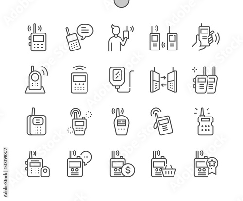 Walkie talkie. Portable radio transceiver for communication. Military equipment. Pixel Perfect Vector Thin Line Icons. Simple Minimal Pictogram photo