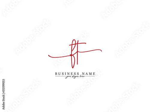 Initials FT Signature Logo, Signature Ft tf Logo Icon Vector Red Color Letter Design For Any Type Of Business photo