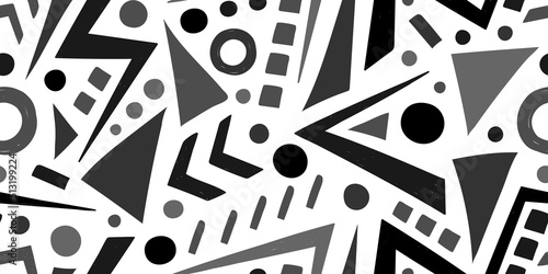 Wallpaper Mural VECTOR HORIZONTAL SEAMLESS WHITE ABSTRACT PATTERN WITH BLACK GEOMETRIC ELEMENTS Torontodigital.ca