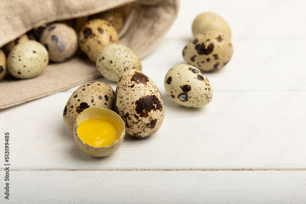 Quail eggs on a white texture background. Whole and broken quail eggs. Natural products. Place for text. Fresh quail eggs. Quail eggs on a white texture background. Whole and broken quail eggs. Natural products. Place for text. Fresh quail eggs.