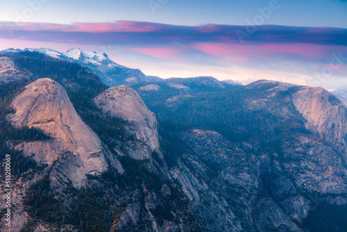 View from Glacier Point overlook in Yosemite National Park at sunset
