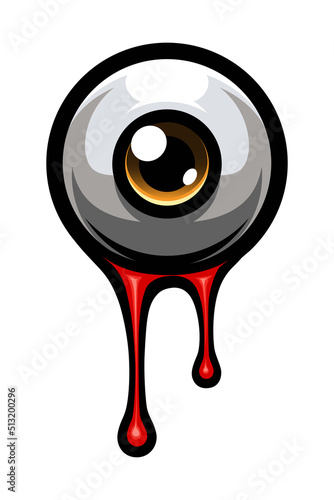 Bloody human eyeball. Eye. Oculist. Ophthalmologist. Halloween sticker.