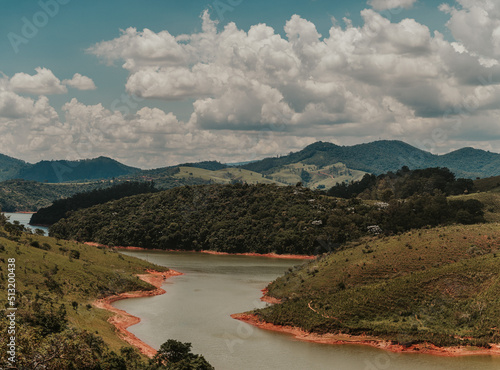 Paisagem com montanhas e Rio da Cachoeira em Piracaia/SP photo