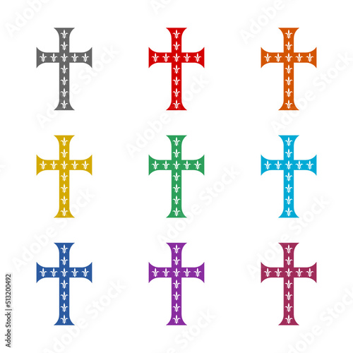 Fleur de lis cross icon isolated on white background. Set icons colorful