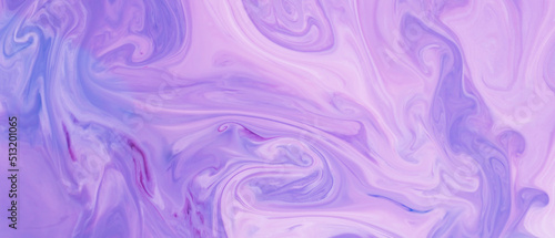 Violet creative backdrop on liquid. Purple fluid art background. Abstract wallpaper with chaotic spots of purple colors