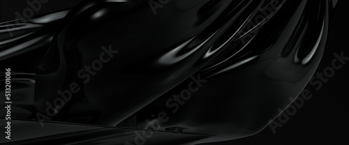 Leinwand Poster Black Oil or Petrol liquid flow, liquid metal close-up, wide horizontal banner