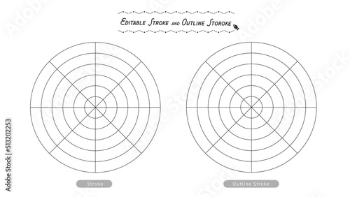 シンプルな八等分の円形のレーダーチャート - 5段階8項目 - 編集可能なパスとアウトライン化したストロークのセット