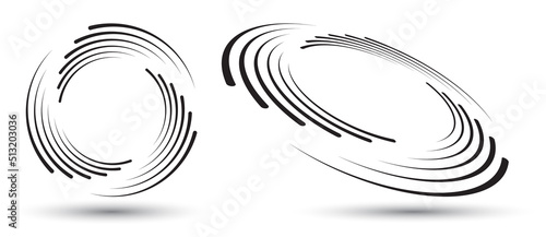 Spiral with black speed lines as dynamic abstract vector background or logo or icon. Artistic illustration with perspective on white background.