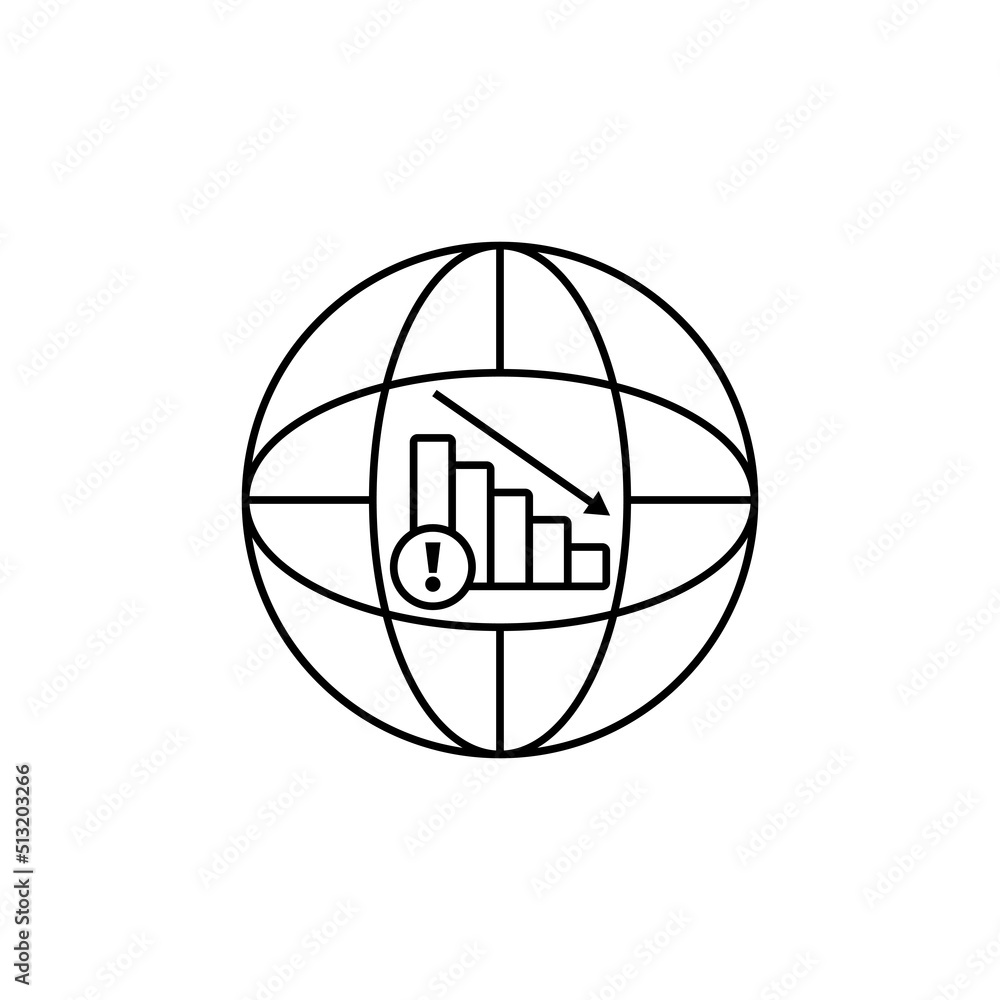 line icon global recession isolated on white background. line icon global recession isolated on white background.