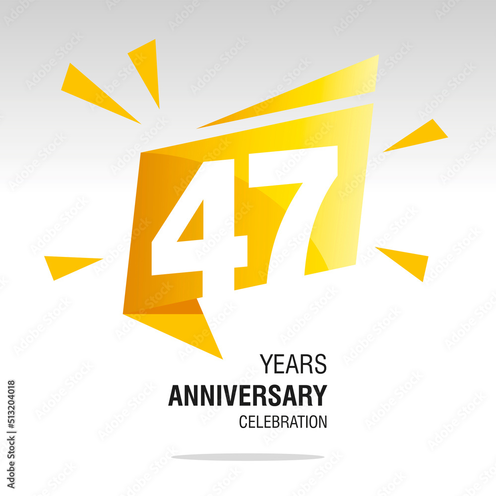 47 Years Anniversary celebration modern origami speech logo icon yellow white vector