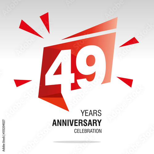 49 Years Anniversary celebration modern origami speech logo icon red white vector