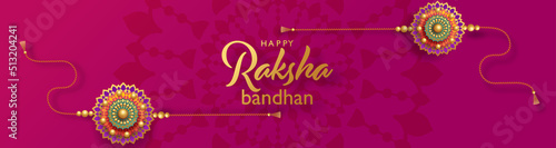 Beautiful gold raksha bandhan greeting card  with color background.