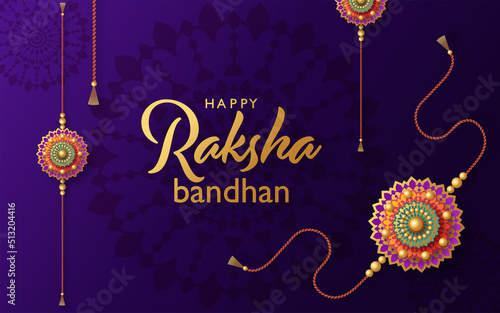 Fototapet Beautiful gold raksha bandhan greeting card  with color background