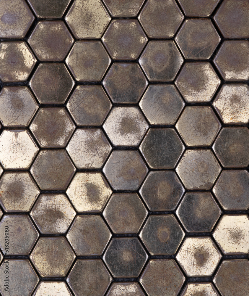 background yellow metal mosaic of hexagons background yellow metal mosaic of hexagons