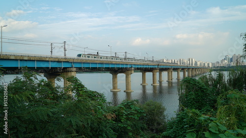 Subway  running on the bridge over the Han River in Seoul