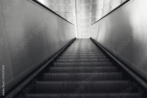 escalator in black and white shot