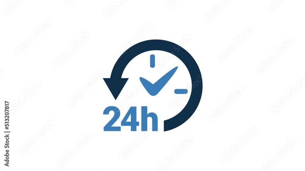 Animation of 24 hours active icon. 4K Video motion graphic animation. Animation of 24 hours active icon. 4K Video motion graphic animation.
