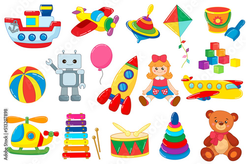 set of children's toys in cartoon style. vector illustration