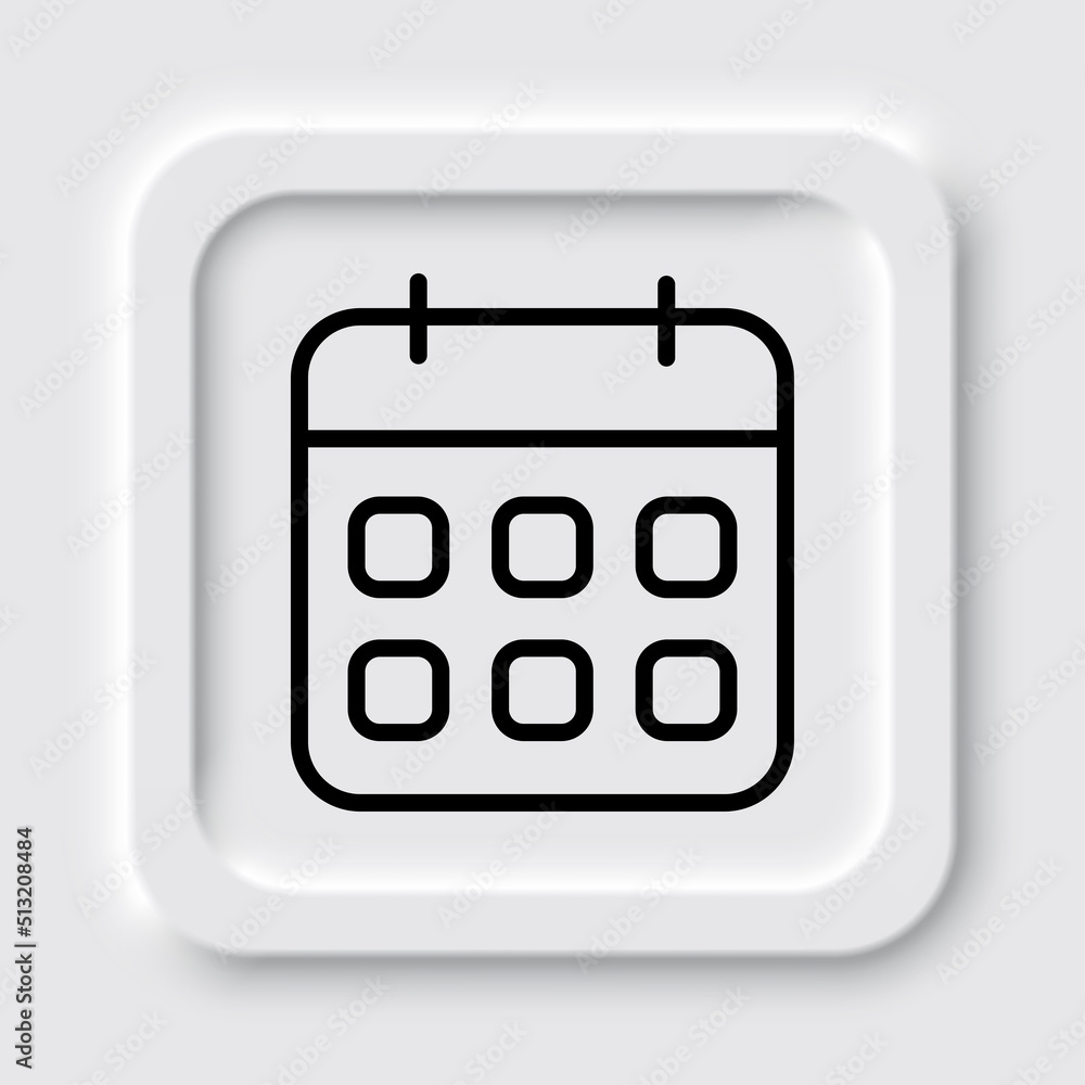 Calendar simple icon vector. Flat design. Neumorphism design.ai Calendar simple icon vector. Flat design. Neumorphism design.ai