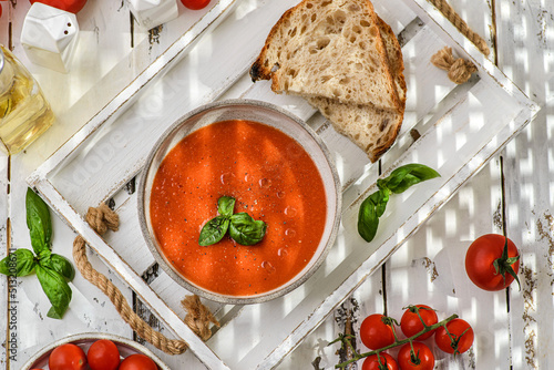 Obraz na plátně gazpacho tomato soup in a plate