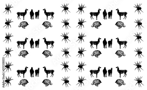 Fotografiet Set of wild animal silhouettes, vector illustration