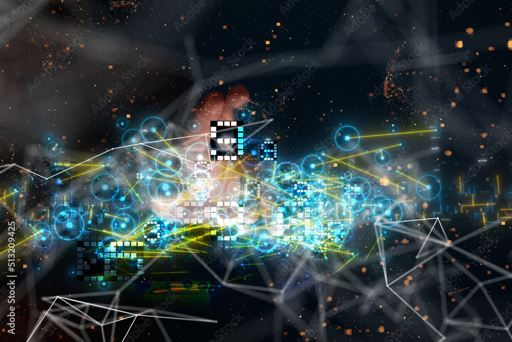 Neural network 3D illustration. Big data and cybersecurity Neural network 3D illustration. Big data and cybersecurity