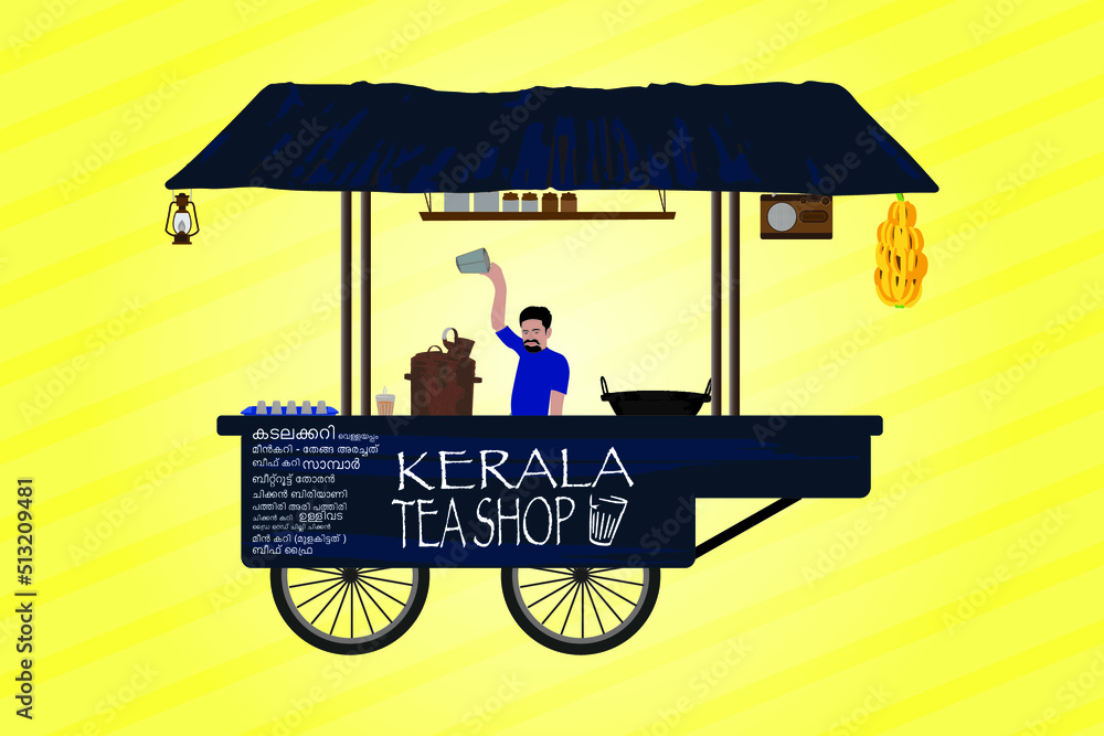 Indian kerala tea shop drawing illustration vector.( chayakada on