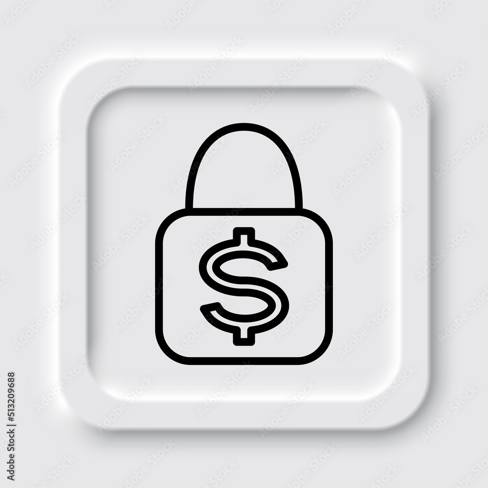 Lock, dollar simple icon vector. Flat design. Neumorphism design.ai Lock, dollar simple icon vector. Flat design. Neumorphism design.ai