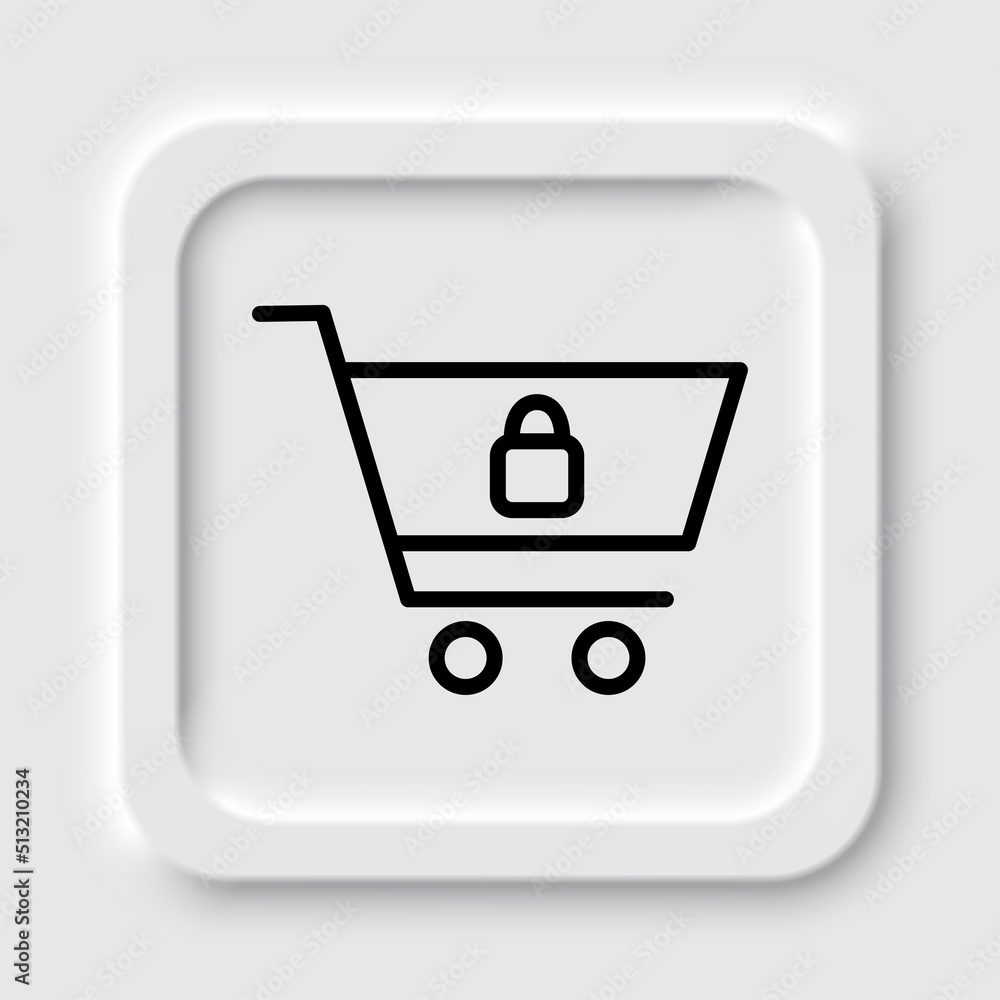 Shopping cart, lock simple icon vector. Flat design. Neumorphism design.ai Shopping cart, lock simple icon vector. Flat design. Neumorphism design.ai