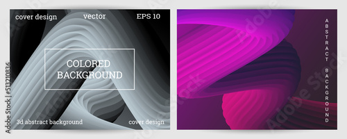 Set of futuristic abstract bright volumetric backgrounds. Body waves, cords. Creative modern background. Cover design, wallpaper, background. Vector EPS.