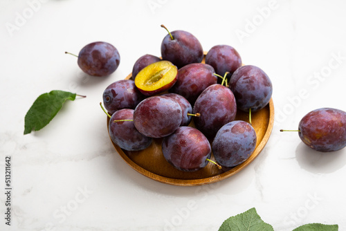 Close up of fresh plums fruits food
