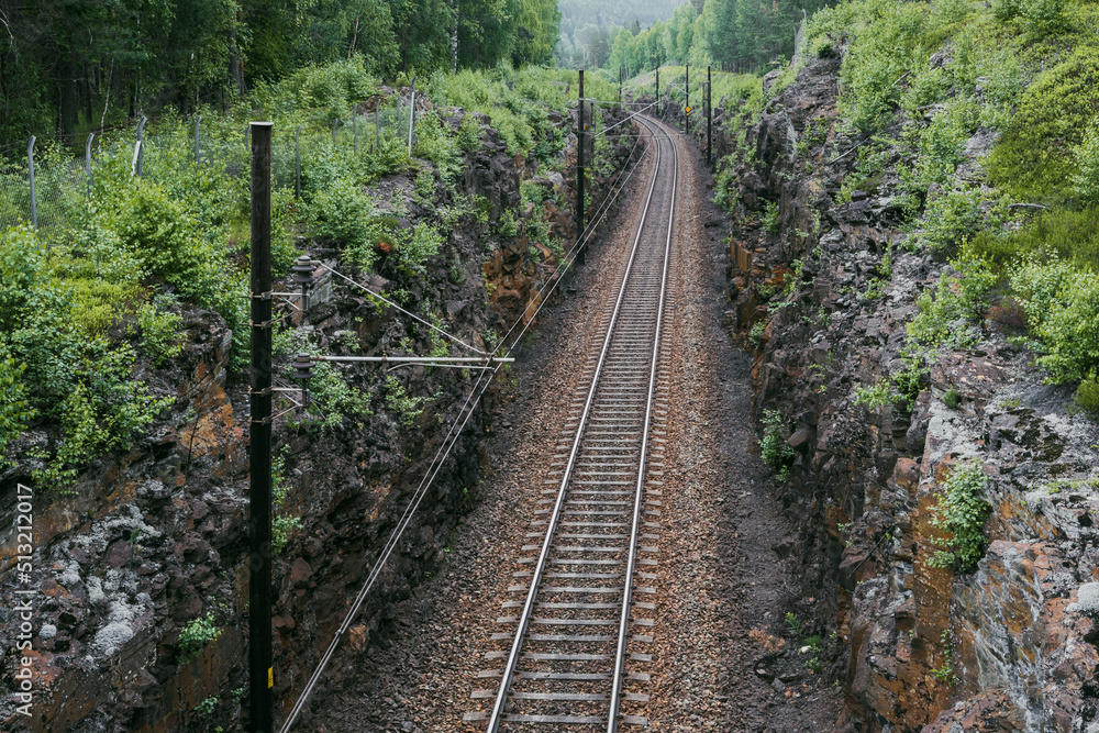 Dovrebanen Railroad by Hunderfossen in the Gudbrandsdalen Valley, Oppland, Norway. Dovrebanen Railroad by Hunderfossen in the Gudbrandsdalen Valley, Oppland, Norway.