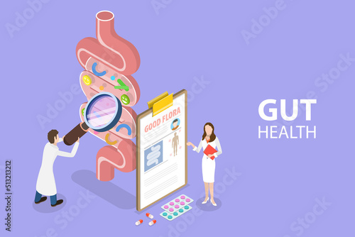 3D Isometric Flat Vector Conceptual Illustration of Gut Health, Digestive Stomach Organisms for Healthy Life