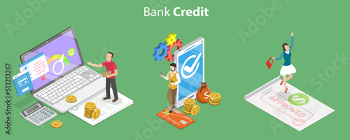 3D Isometric Flat Vector Conceptual Illustration of Bank Credit, Money Borrowing