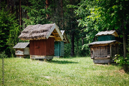 Old wooden beehives