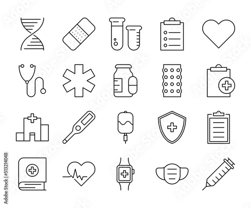 Set of medical line icons with editable stroke line. Simple health vector illustrations. photo