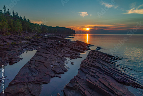 Sunset Long Exposure Rocky Shoreline Porcupine Mountains Wilderness State Park Upper Peninsula Michigan