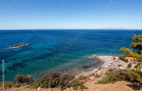 High angle view over famous Relitto beach near Pomonte perfekt for snorkeling and diving to the Elviscot shipwreck photo