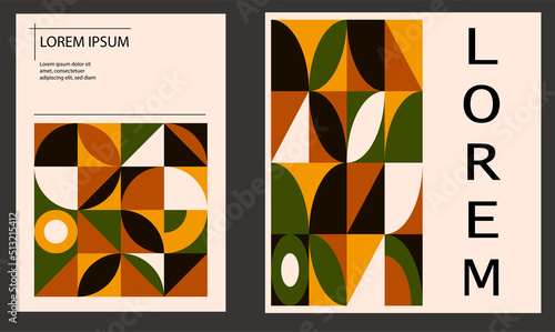 BAUHAUS inspired vector illustration, set of two cards with beautiful autumn coloros photo