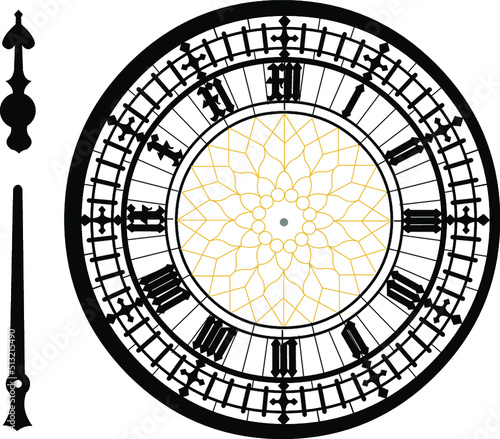 Clock of the Big Ben Tower in very high detail sketched as vector art. You can choose your own time.  © Sven Taubert
