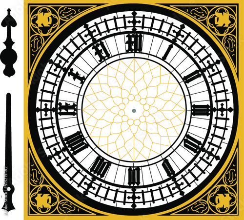 Clock of the Big Ben Tower in very high detail sketched as vector art. You can choose your own time. 
