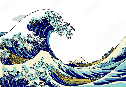 Fototapet Vector sketch from the big japanese tsunami, Hokusai The Great Wave Of Kanagawa