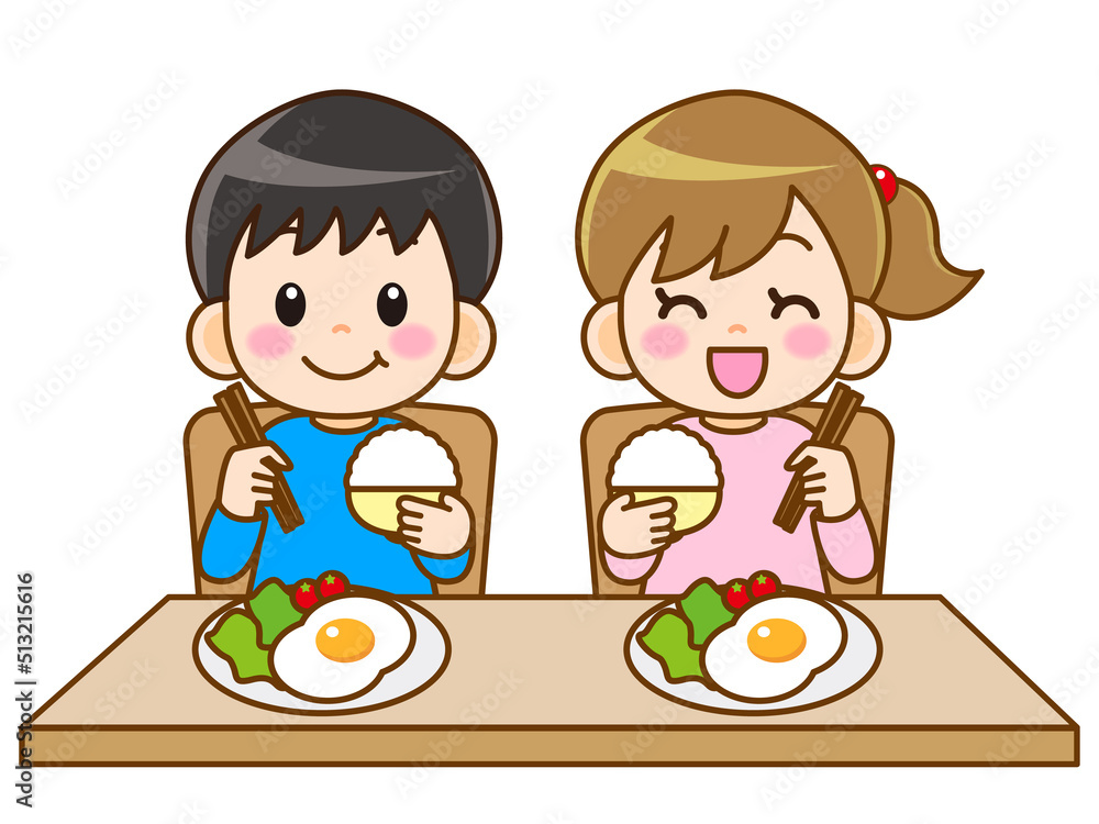 笑顔で食事する子どものイラスト_ベクター 笑顔で食事する子どものイラスト_ベクター